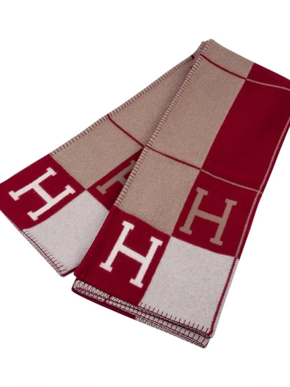 Hermes Avalon III Throw Blanket & Pillow Set ECRU/Rouge H